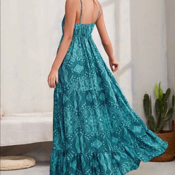 Bohemian Boho Gypsy Ruffle Cami Maxi Dress - Picture 11 of 12